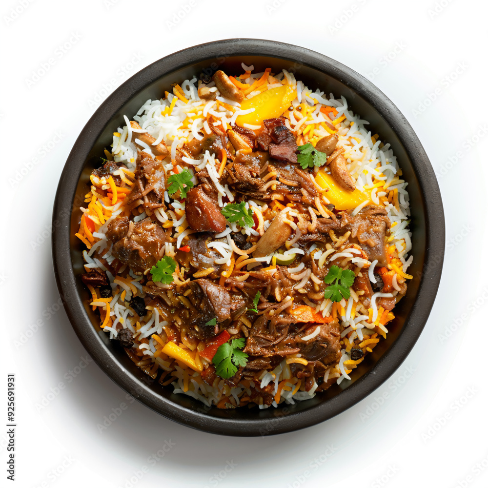 a bowl of rice with meat and vegetables a bowl of rice with meat and vegetables