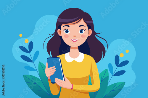 Cheerful Woman with Smartphone Illustration