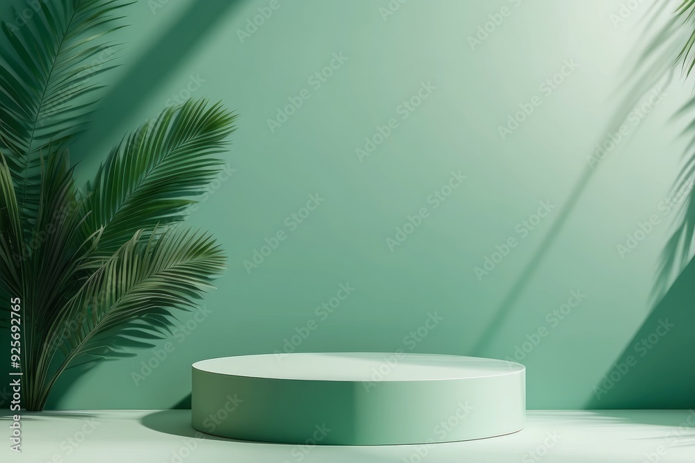 Green Platform with Palm Fronds and Shadow Green Platform with Palm Fronds and Shadow