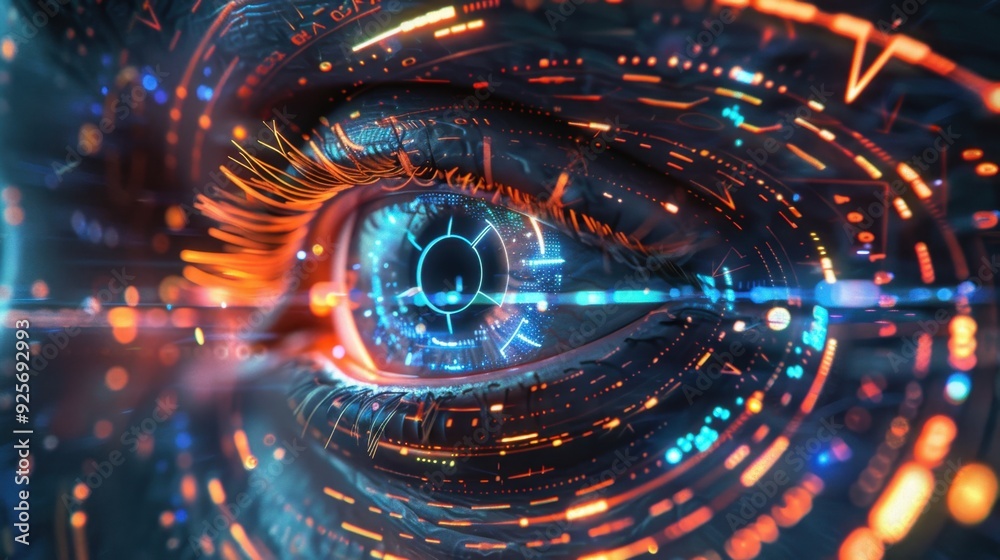 Obraz premium Artificial intelligence-themed background with AI eye.