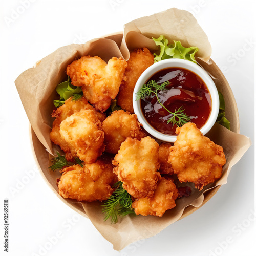 a bowl of fried food with a sauce photo