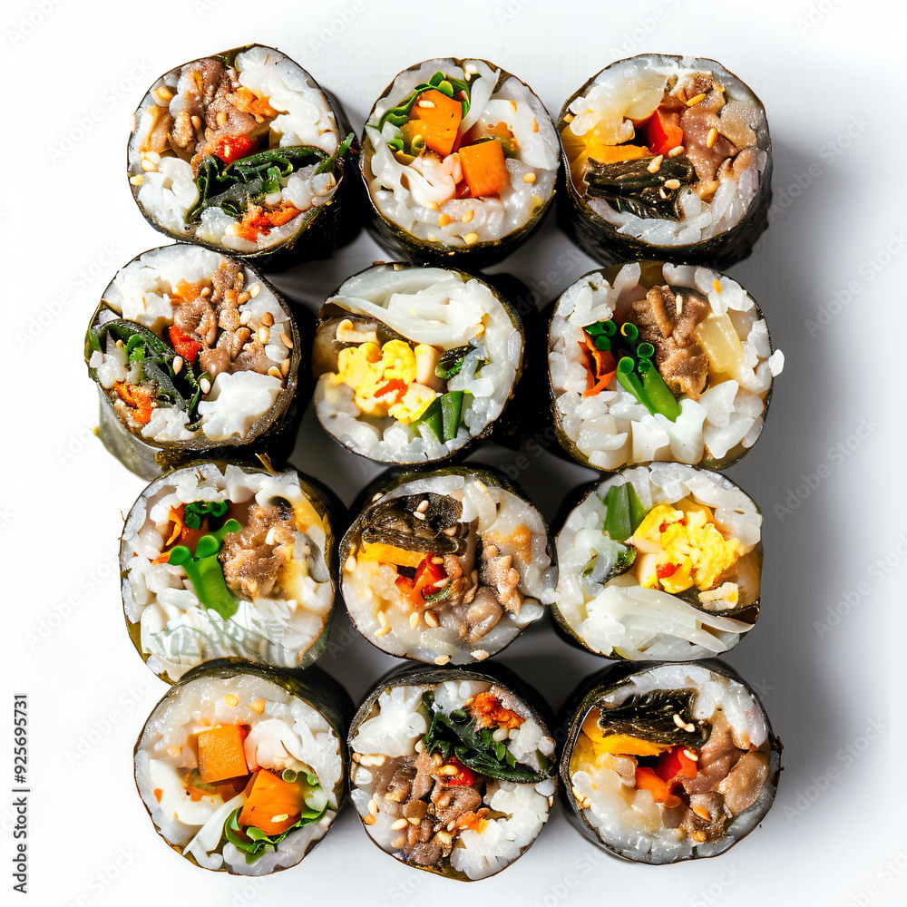 a plate of sushi rolls with different toppings a plate of sushi rolls with different toppings