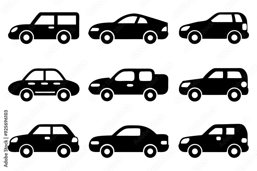 Vehicle icons vector. Set of car icons silhouette vector illustrations.