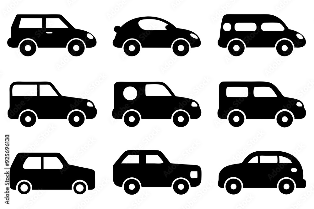 Vehicle icons vector. Set of car icons silhouette vector illustrations. Vehicle icons vector. Set of car icons silhouette vector illustrations.