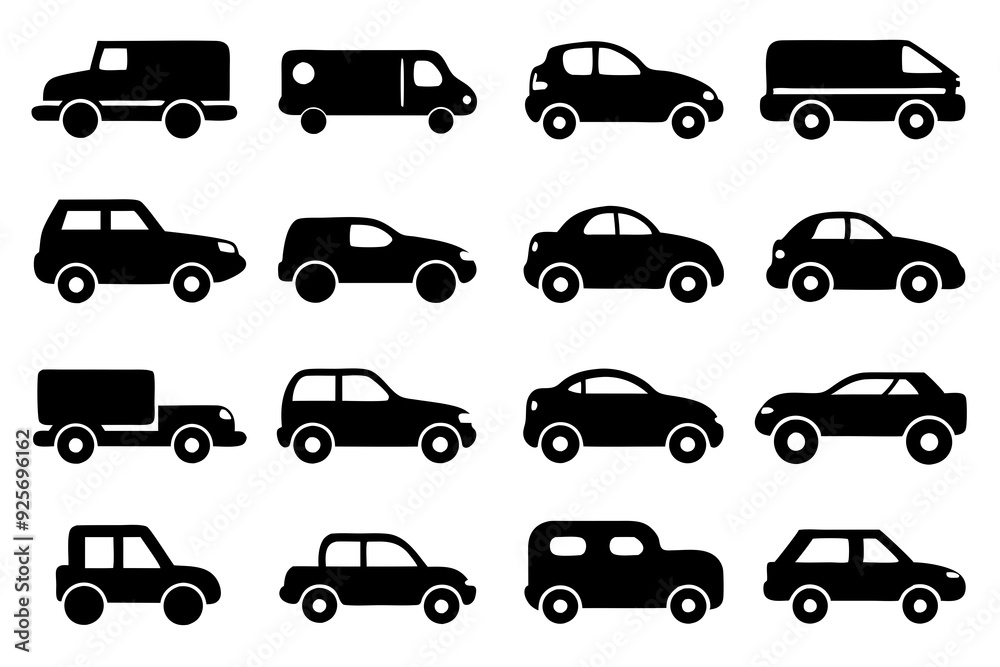 Vehicle icons vector. Set of car icons silhouette vector illustrations. Vehicle icons vector. Set of car icons silhouette vector illustrations.
