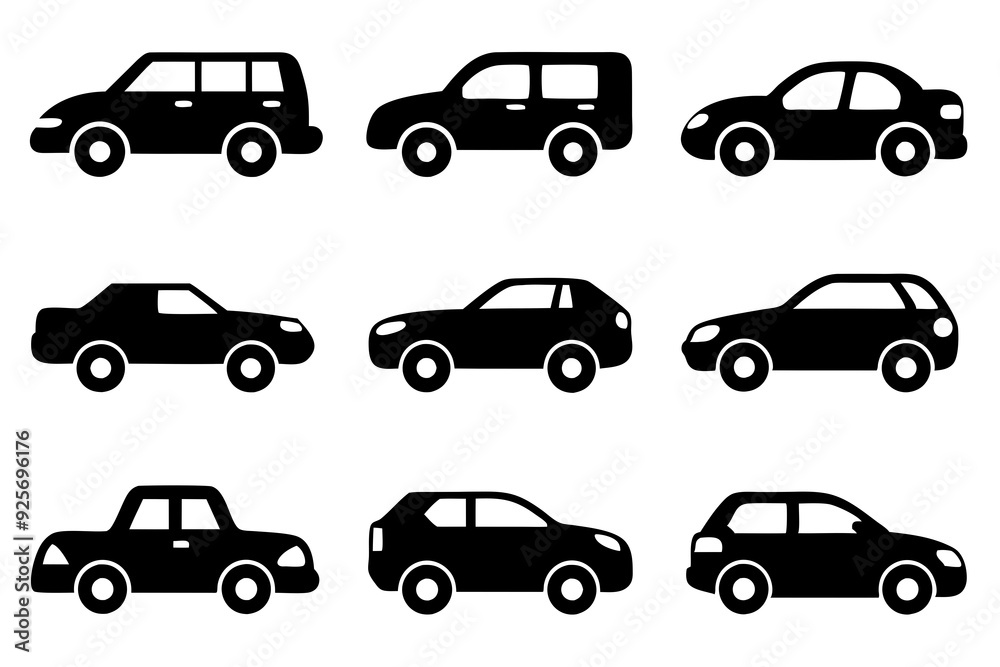 Vehicle icons vector. Set of car icons silhouette vector illustrations. Vehicle icons vector. Set of car icons silhouette vector illustrations.