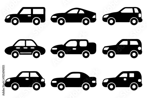 Vehicle icons vector. Set of car icons silhouette vector illustrations.