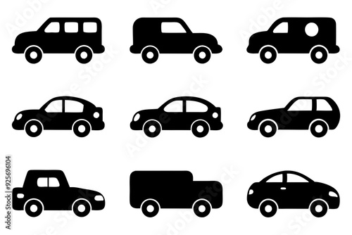 Vehicle icons vector. Set of car icons silhouette vector illustrations.