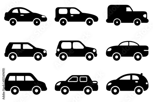 Vehicle icons vector. Set of car icons silhouette vector illustrations.