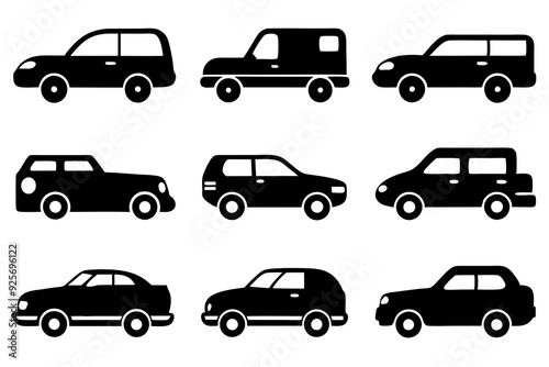 Vehicle icons vector. Set of car icons silhouette vector illustrations.