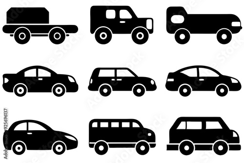 Vehicle icons vector. Set of car icons silhouette vector illustrations.