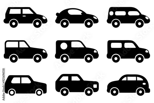 Vehicle icons vector. Set of car icons silhouette vector illustrations.