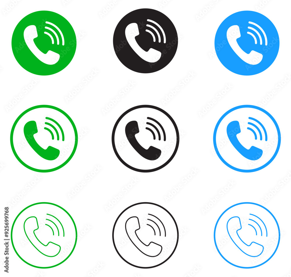 Vector calling icon set in circle with fill and line. phone icon, call icon, phone, call, calling, calling icon Vector calling icon set in circle with fill and line. phone icon, call icon, phone, call, calling, calling icon