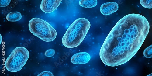 Mysteries of the Microscopic - Abstract Art Depicting Microorganisms on a Deep Blue Background.