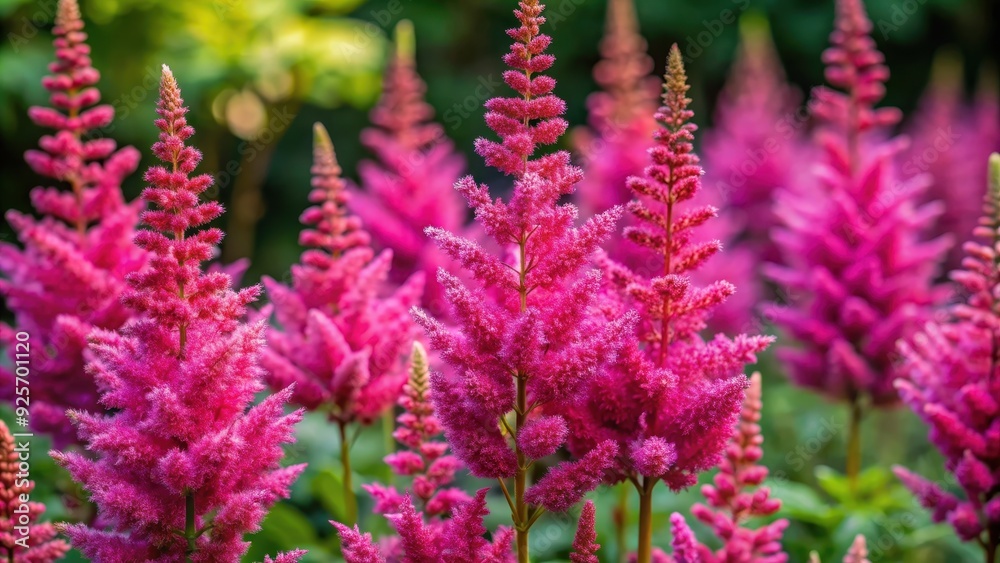 Dark pink chinese astilbe blooming in a garden with a nature background, Chinese astilbe, dark pink, garden, blooming, nature Dark pink chinese astilbe blooming in a garden with a nature background, Chinese astilbe, dark pink, garden, blooming, nature