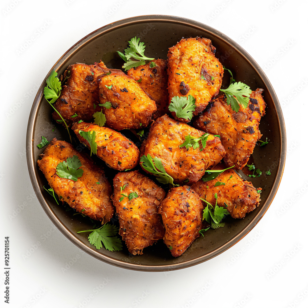 Fototapeta premium a bowl of fried chicken with parsley