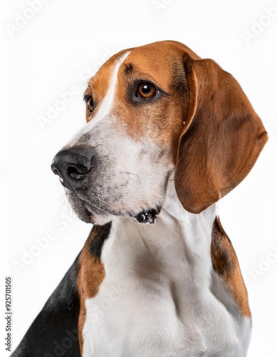 アメリカン・フォックスハウンドのポートレート（American Foxhound portrait on white background） 