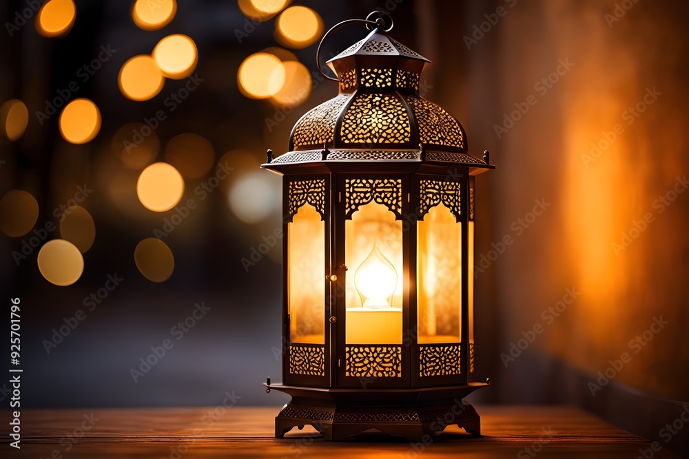 A lantern with a candle inside is lit up, creating a warm A lantern with a candle inside is lit up, creating a warm