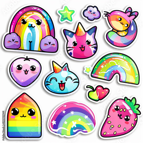 stickers cute rainbow unicorn cat star strawberry heart kawaii pastel adorable colorful animal cartoon drawing 