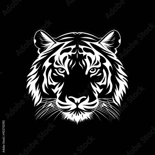 white logo outline of a cool Bengal tiger on a black background