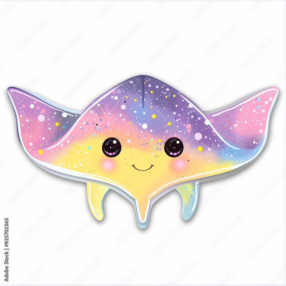 Fototapeta premium cute cartoon manta ray pastel stars galaxy smile happy character animal sea creature marine colorful illustration 