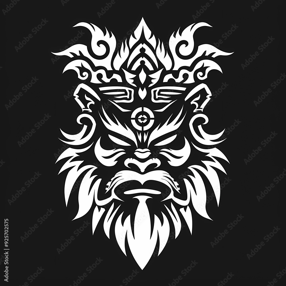Fototapeta premium A white logo outline of a cool Giant Totsakan on a black background