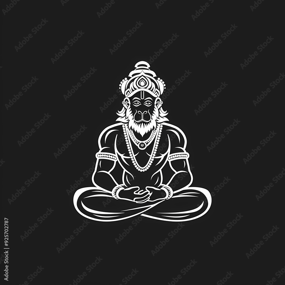 A white logo outline of a cool Hanuman on a black background A white logo outline of a cool Hanuman on a black background