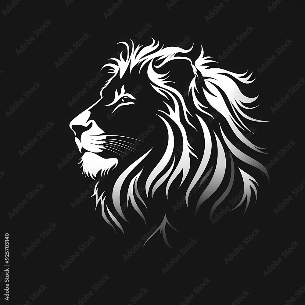 A white logo outline of a cool Lion on a black background A white logo outline of a cool Lion on a black background