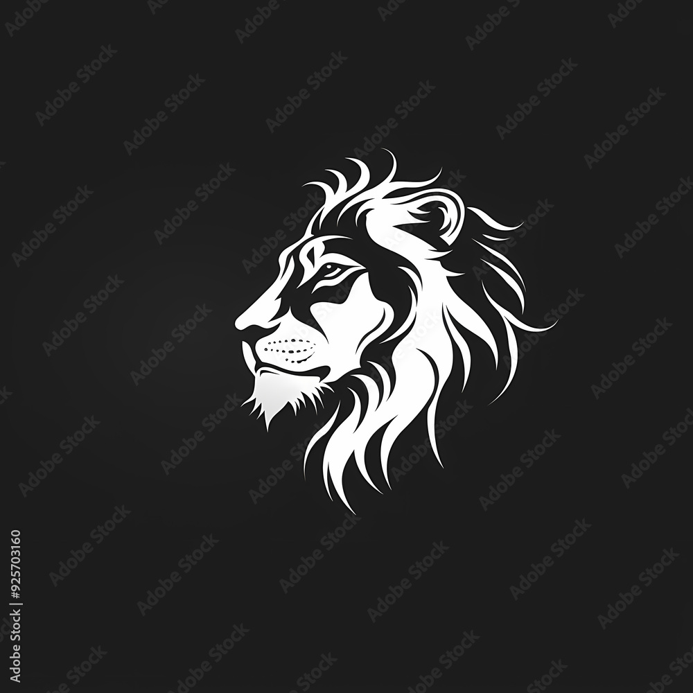 Obraz premium A white logo outline of a cool Lion on a black background
