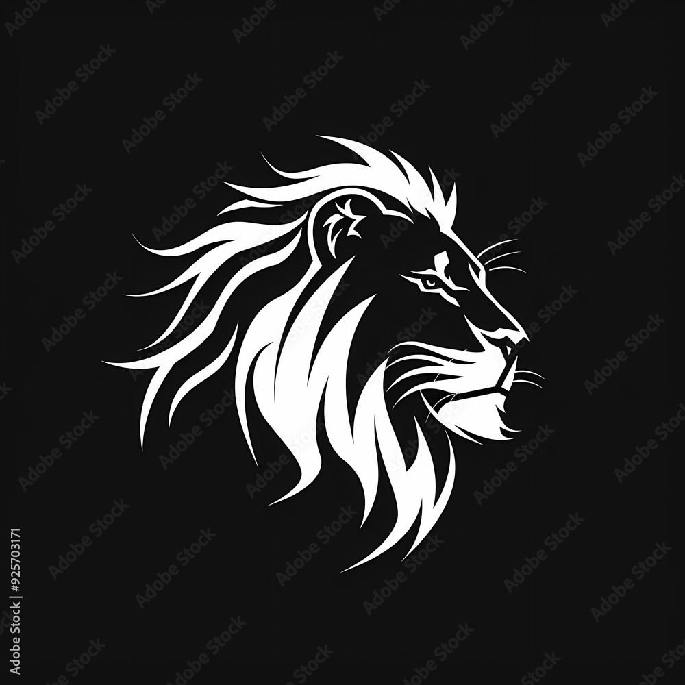 Fototapeta premium A white logo outline of a cool Lion on a black background