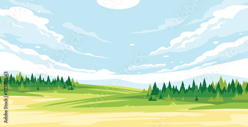 view of pine forest with sunny weather