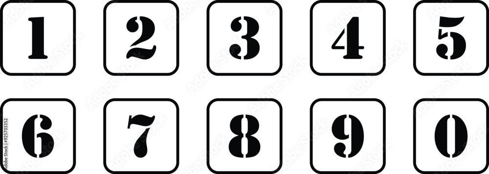 set of numbers on rounded rectangle frame vector illustration. set of numbers on rounded rectangle frame vector illustration.