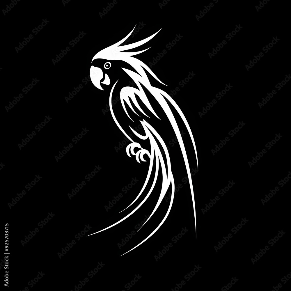 A white logo outline of a cool Scarlet macaw on a black background A white logo outline of a cool Scarlet macaw on a black background