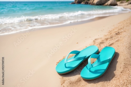 Blue Flip-Flops Resting on a Sandy Beach