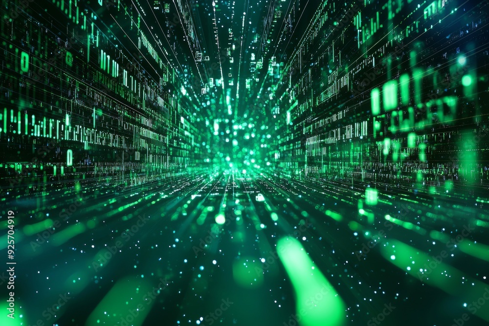 Green Dark Binary Code with Data Streaming Background created with Generative AI Green Dark Binary Code with Data Streaming Background created with Generative AI