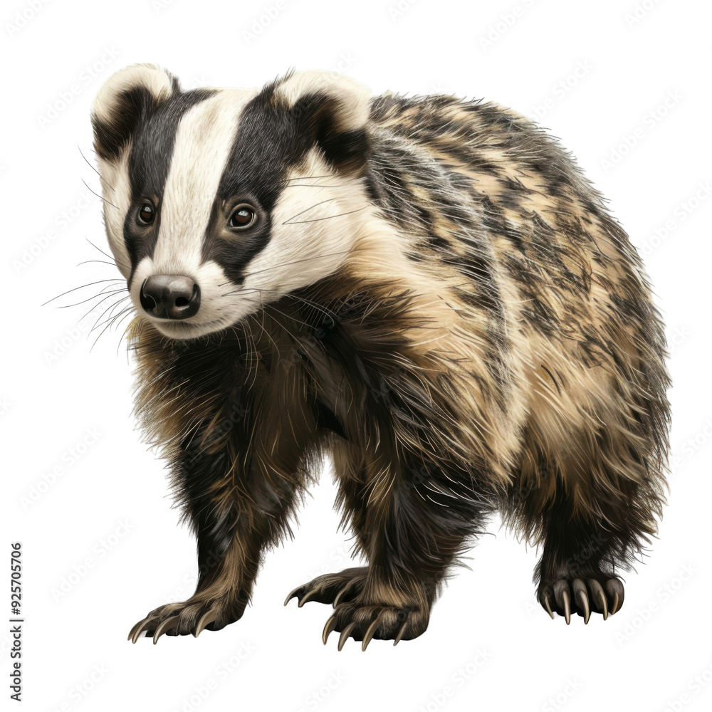 A Close-Up Portrait of a Badger with Black and White Stripes A Close-Up Portrait of a Badger with Black and White Stripes