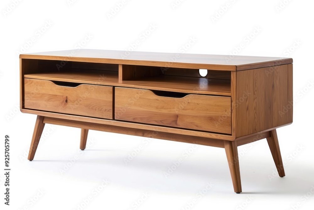 Mid-Century Modern Wooden Entertainment Center with Two Drawers Mid-Century Modern Wooden Entertainment Center with Two Drawers