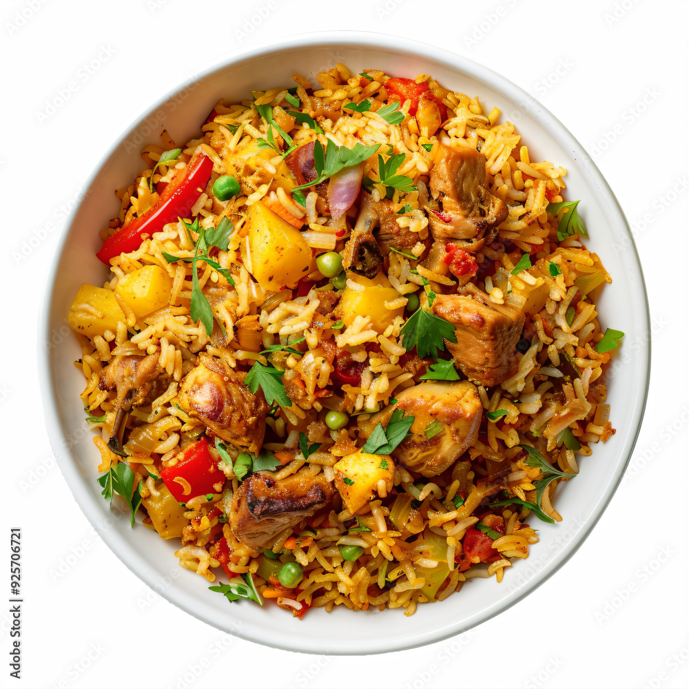 a bowl of rice with meat and vegetables a bowl of rice with meat and vegetables
