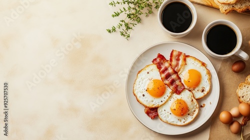 Wallpaper Mural Breakfast menu with images of eggs, bacon, and fresh coffee, displayed on a warm, inviting background, ideal for a cozy cafÃ©. Torontodigital.ca