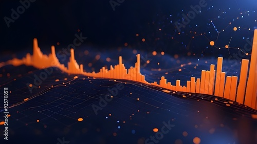 Data analysis dataconcept : abstract digital interface with dynamic lines and graphs on a dark blue and orange background.analysis: abstract digital interface with dynamic lines and graphs on a dark b photo