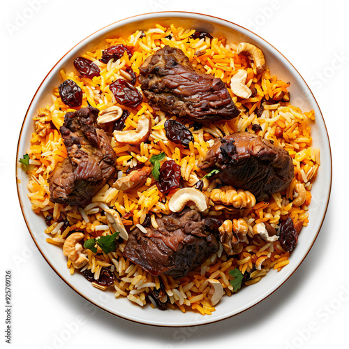 a plate of food with meat and rice