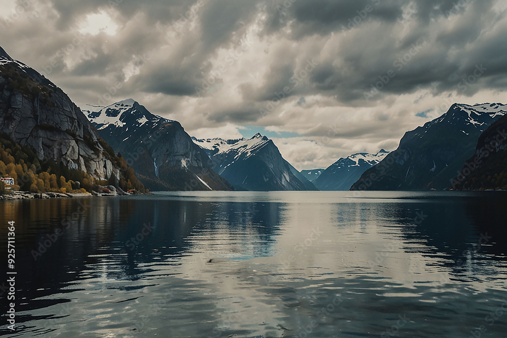 Naklejka premium Stunning view of the sunny lake mountain