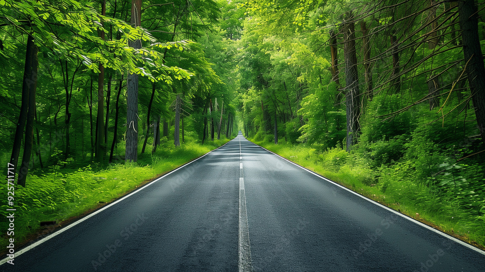 a beautiful asphalt road passing through green forest, wallpaper, background a beautiful asphalt road passing through green forest, wallpaper, background