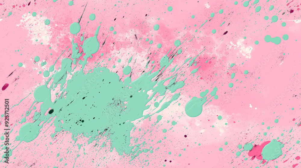 dynamic blush pink and mint green paint splatter art