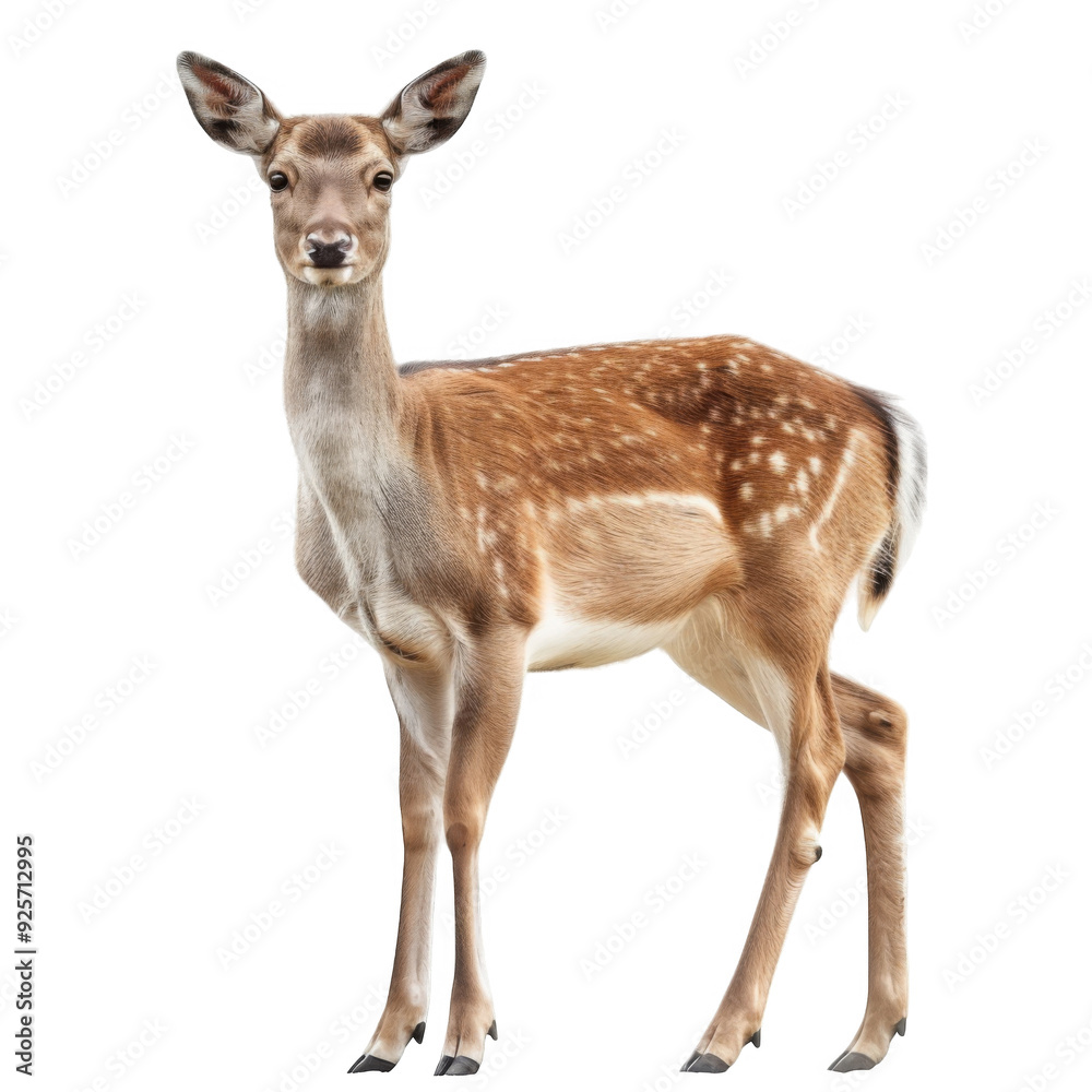 A Fawn with Brown and White Spots Standing Against A Fawn with Brown and White Spots Standing Against