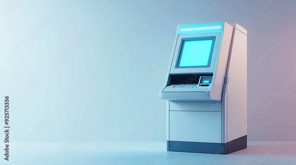 A 3D illustration of banking innovation, featuring a modern ATM machine that symbolizes cutting-edge finance technology, set against a white backdrop with ample copy space. A 3D illustration of banking innovation, featuring a modern ATM machine that symbolizes cutting-edge finance technology, set against a white backdrop with ample copy space.
