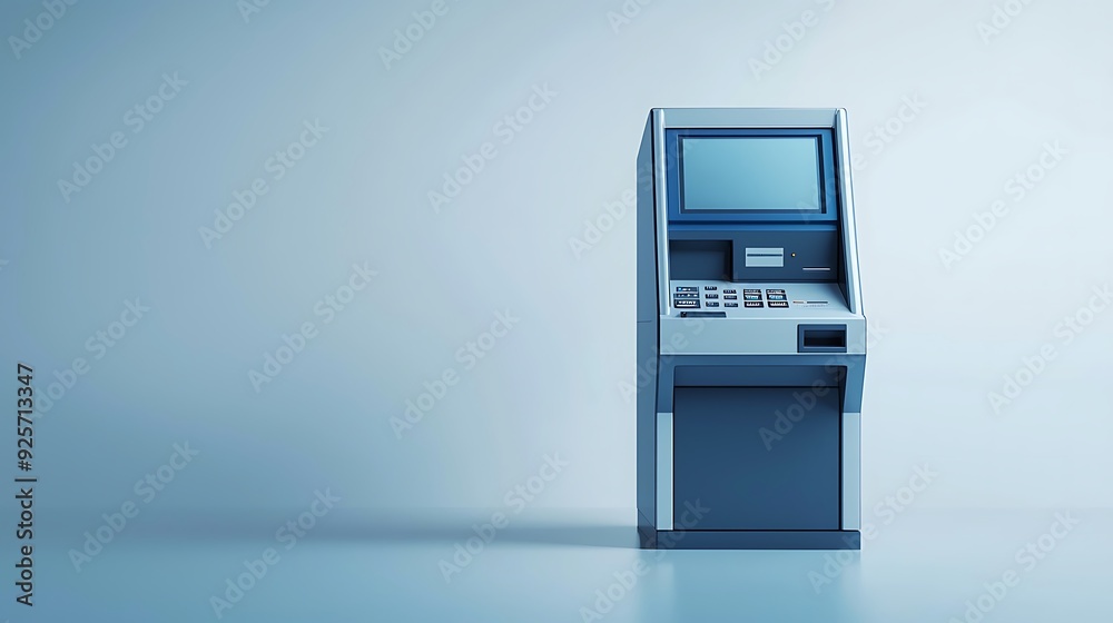 A 3D illustration of banking innovation, featuring a modern ATM machine that symbolizes cutting-edge finance technology, set against a white backdrop with ample copy space. A 3D illustration of banking innovation, featuring a modern ATM machine that symbolizes cutting-edge finance technology, set against a white backdrop with ample copy space.