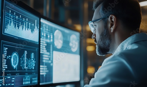 Technician Monitoring Pyrolysis Process in High-Tech Facility with Real-Time Analytics Display