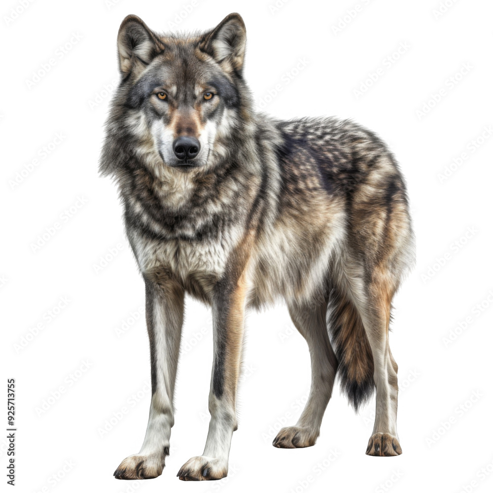 A Gray Wolf Standing Against A Gray Wolf Standing Against