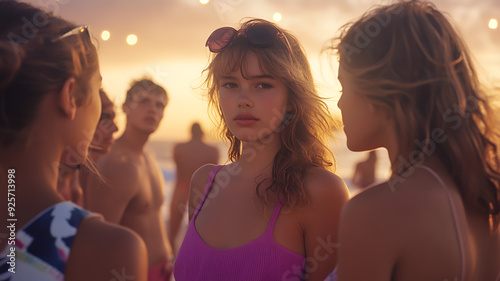 A group of teenagers is enjoying their summer vacation at the beach.